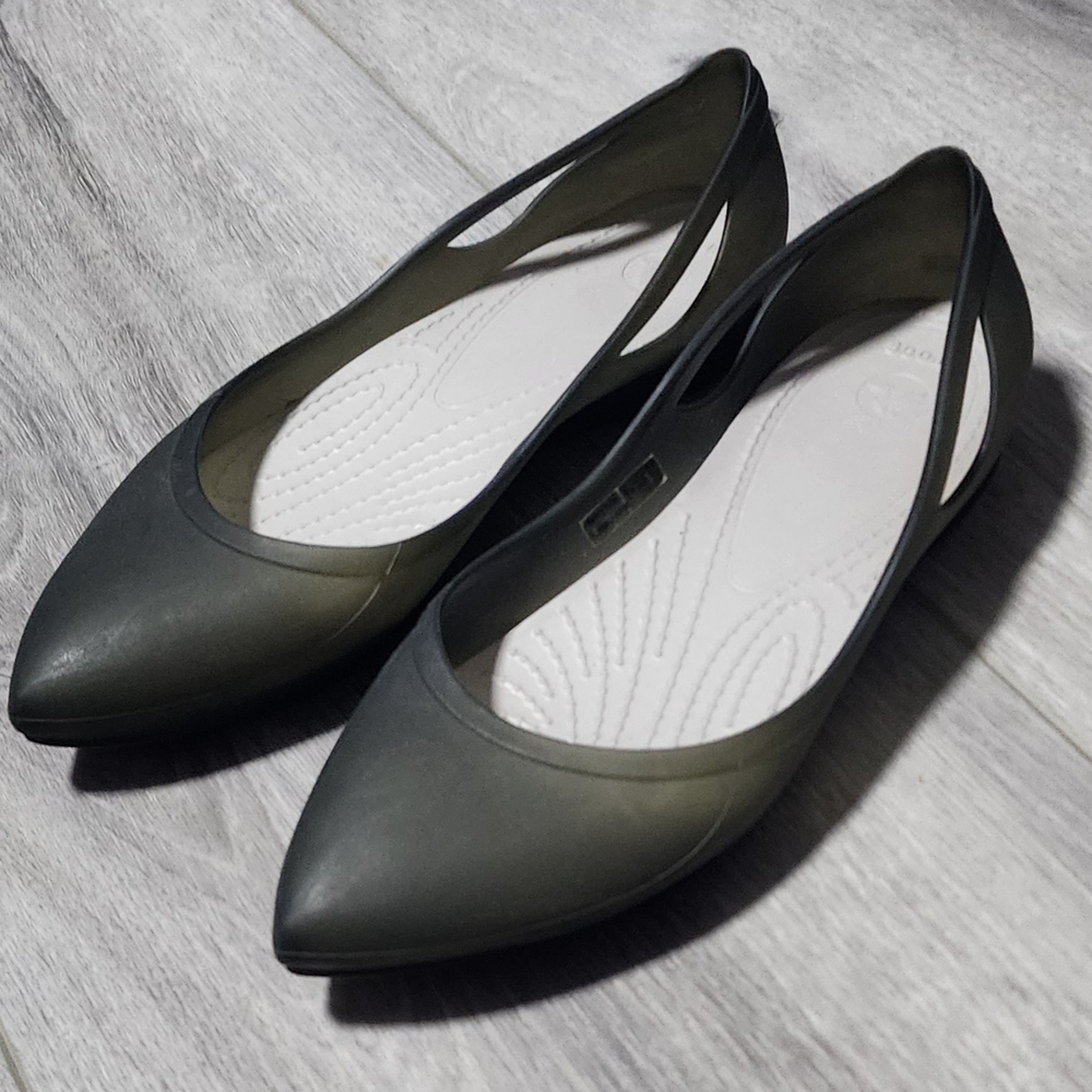 Crocs Rio Flat Pointed Toe Black Jelly Ballet Flats Womens Size 6